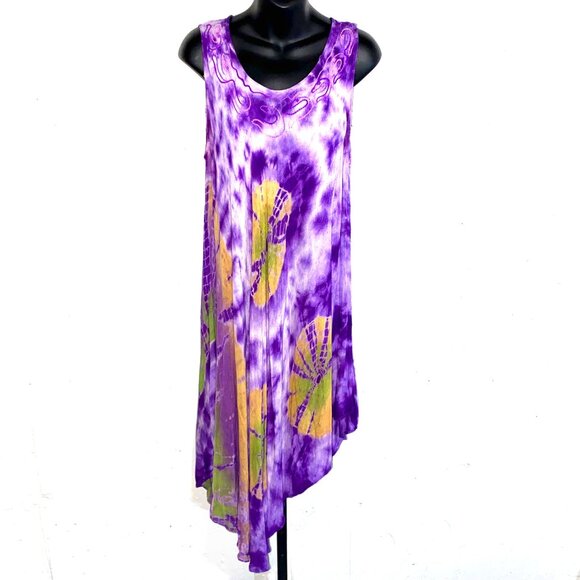 Uniti Casuals Purple Tie Dye Muumuu Caftan Asymmetrical Dress Size 1X/2X - Picture 1 of 13